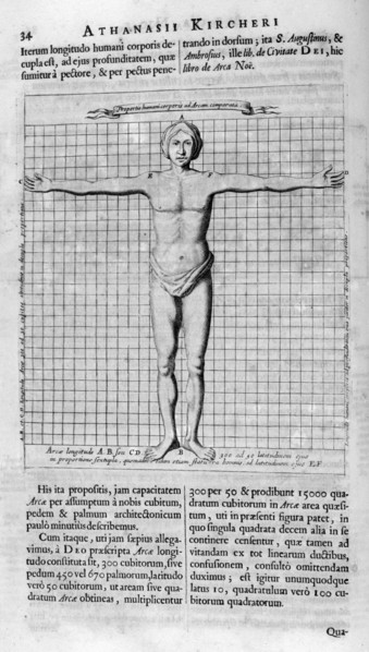 Illustration showing the proportions of man from Arca Noe,