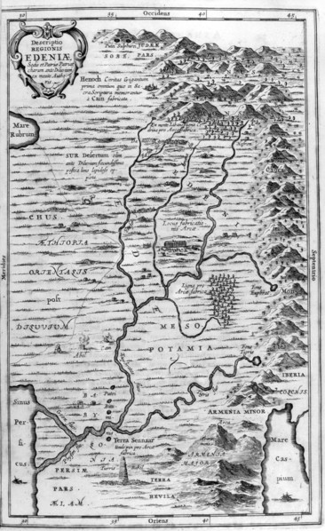Illustration showing a map of the garden of Eden, from Arca Noe,