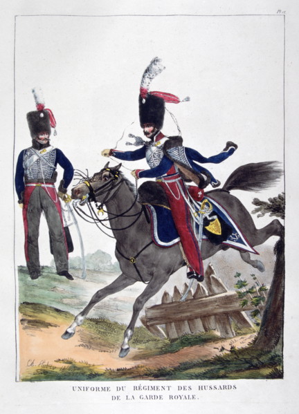 Uniformed cavalryman of the French Hussars, Royal Guard Regiment, 1823