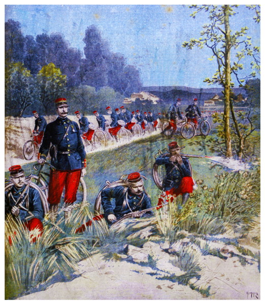 French army cyclists on manoeuvres in 1896