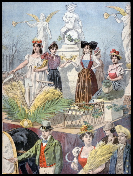 Illustration showing the French harvest celebration at the Exposition Universelle of 1900
