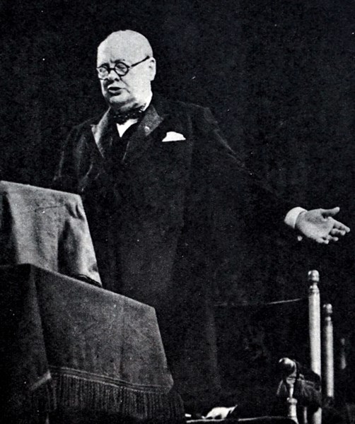Photograph of Winston Churchill whilst inaugurating the congress of Europe
