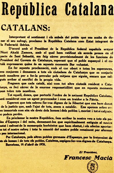 Proclamation of the Catalan Republic, as a result of the Spanish republican parties agree to prepare a change of regime in case of victories in the following elections
