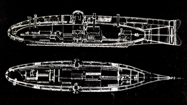 Plan for the Ictineo I, a pioneering submarine by engineer Narcis Monturiol