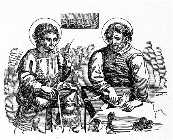 Saint CRISPIN AND CRISPINIAN, Christian martyr brothers: Martyred under Diocletian in 287 by being thrown into molten lead