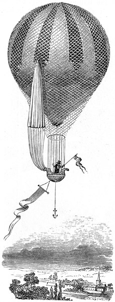 A hot-air balloon which has been fitted with a parachute