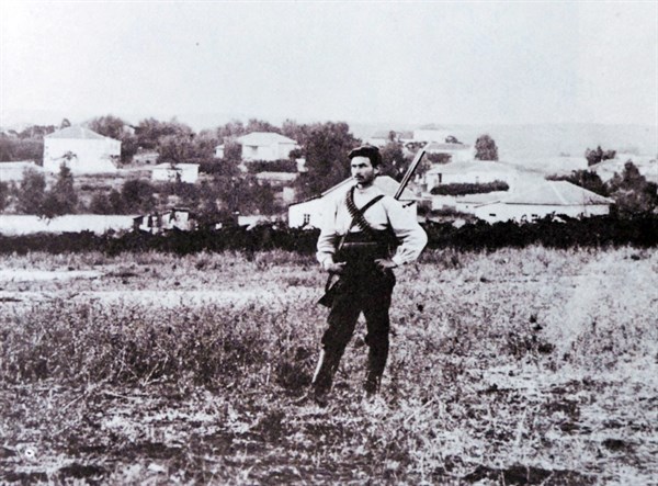 Jewish 'Shomer' settler guard in afield protecting the village of Rehovot