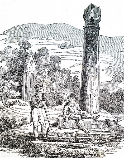 Engraving depicting Valle Crucis Abbey, a Cistercian abbey located in Llantysilio in Denbighshire, Wales