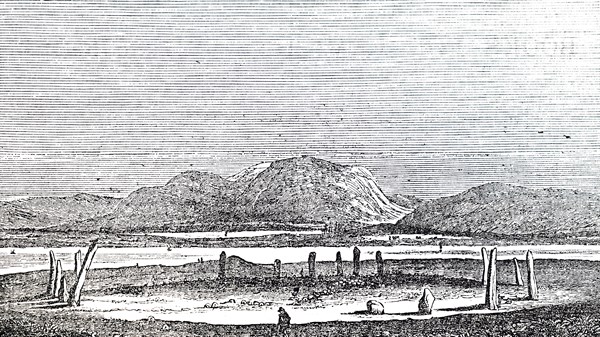 Engraving depicting the Standing Stones of Stenness, a Neolithic monument