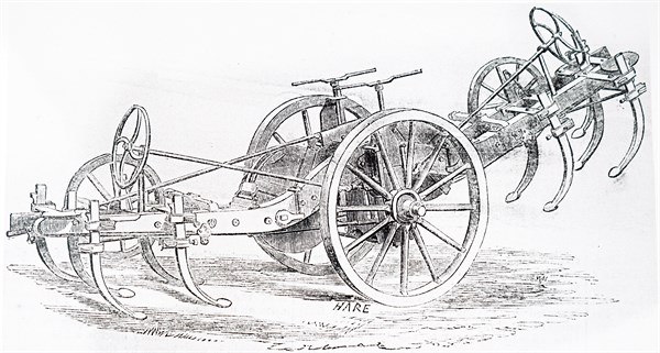 Engraving depicting a Scarifying Plough for use in steam ploughing