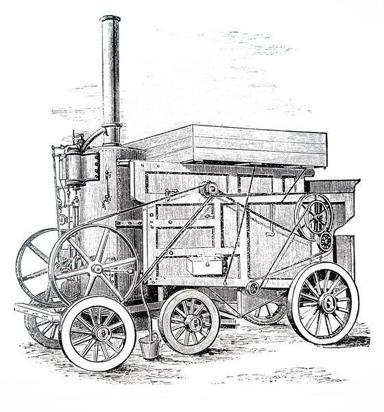 A steam-driven threshing machine