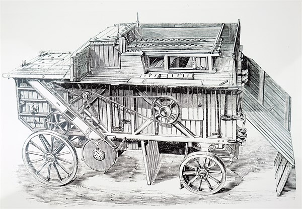 A steam driven threshing machine