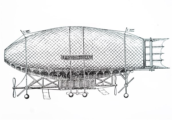 Camille Vert's 'Flying Fish' balloon, powered by a small steam engine