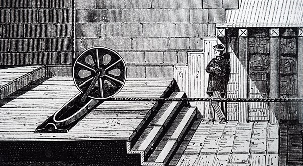 A paying-out machinery and pulley of Giffard's 'Captive' hydrogen balloon
