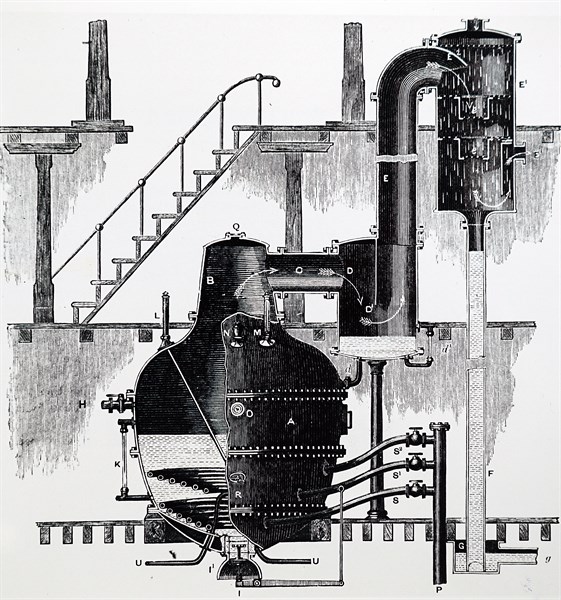 A milk condensing apparatus using a10 ft 6in cast iron vacuum pan