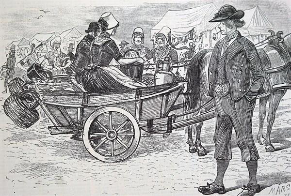 A cheese market in Harwick, Britain