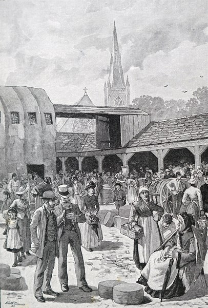 A cheese market in Chester, Britain