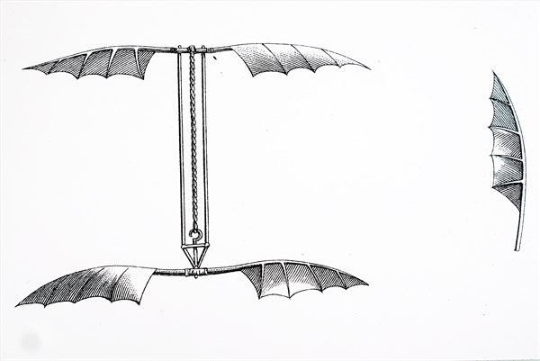 Alphonse Pénaud's helicopter which is driven by twisted rubber bands