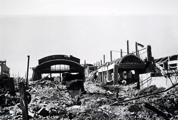 Photograph showing the destruction at Trappes, in the western suburbs of Paris, in the south-western suburbs of Paris, during the liberation of France from German occupation in the summer of 1944