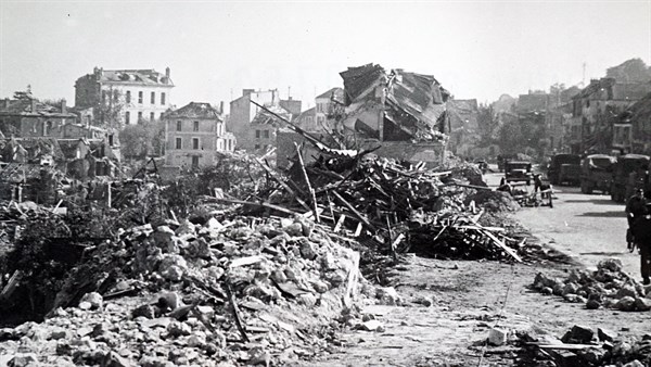 World War Two: destruction at the town of Saint-Cyr, in Western France, during the liberation of France from German occupation in the summer of 1944
