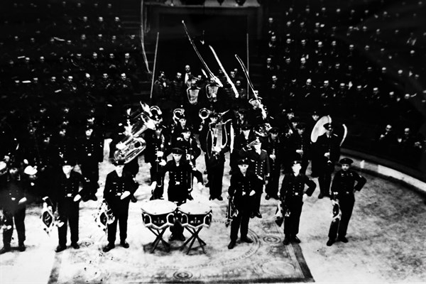 Nazi cheerleaders perform at the start of a circus in Paris, during the German occupation of France, in World War Two