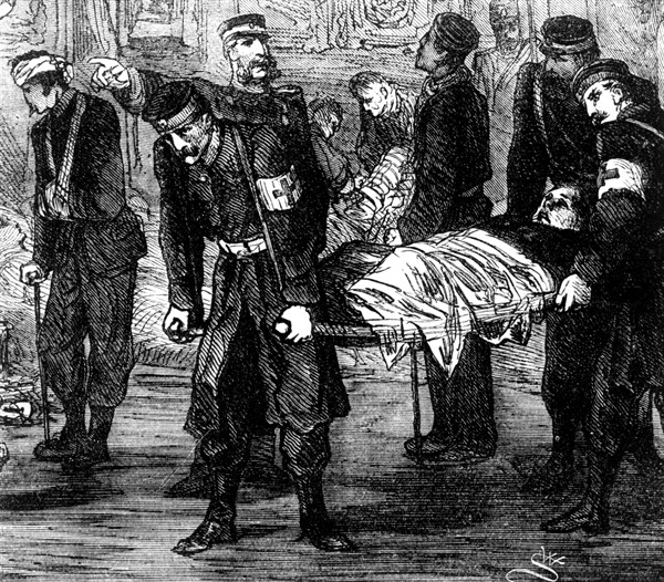 The Red Cross collecting the wounded French during the Franco-Prussian War