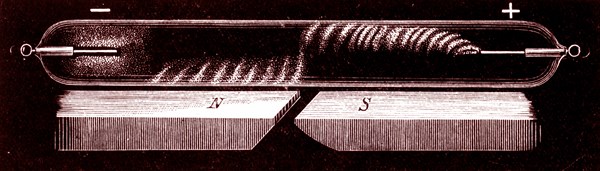 A Geissler tube, an early gas discharge tube used to demonstrate the principles of electrical glow discharge, similar to modern neon lighting