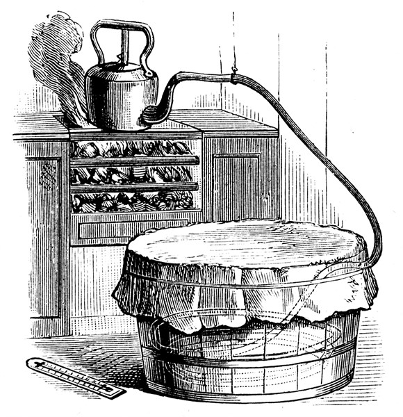 An experiment showing how condensing steam gives out heat