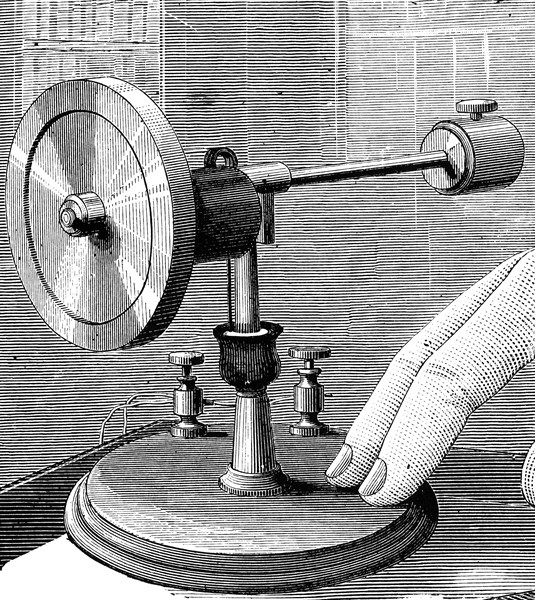 An electric gyroscope, a device consisting of a wheel or disc mounted so that it can spin rapidly about an axis which is itself free to alter in direction