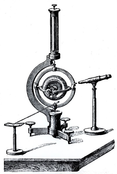 A gyroscope, a device consisting of a wheel or disc mounted so that it can spin rapidly about an axis which is itself free to alter in direction