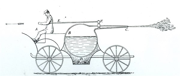 Imaginative realisation of Newton's 'Steam Engine', demonstrating his third law of motion