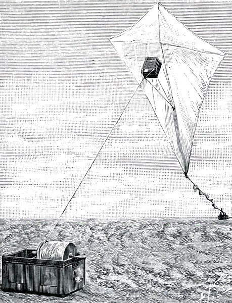 A kite with a camera attached being used for aerial photographs