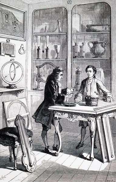 René Antoine Ferchault de Réaumur constructing a thermometer