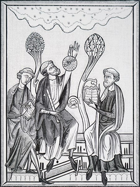 Engraving from a 13th century manuscript depicting an astronomy lesson