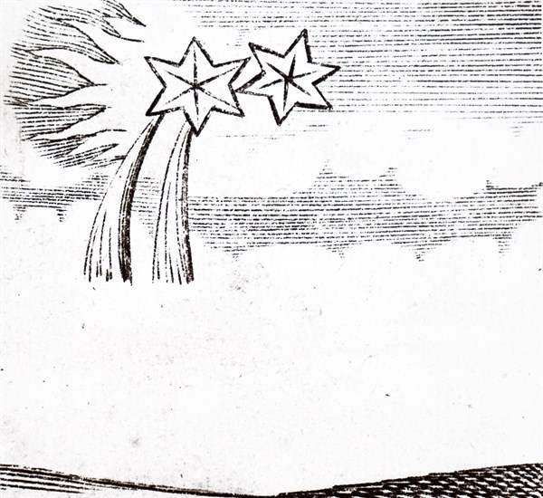 A fireball breaking up upon entry into the atmosphere