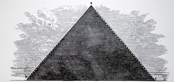 The Great Pyramid of Cheops at Giza, showing how it was constructed in steps from the bottom and then faced with white marble