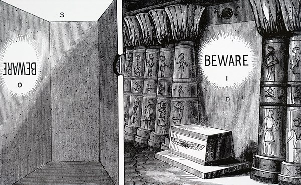 The explanation by Caspar Schott of how he thought the Egyptian priest used the principle of the camera obscura to display miraculous messages