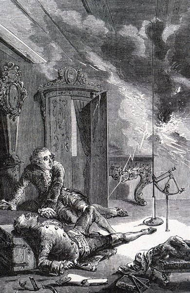 Georg Richmann being killed by while repeating Benjamin Franklin's experiment on the electrical nature of lightning: struck by a fireball
