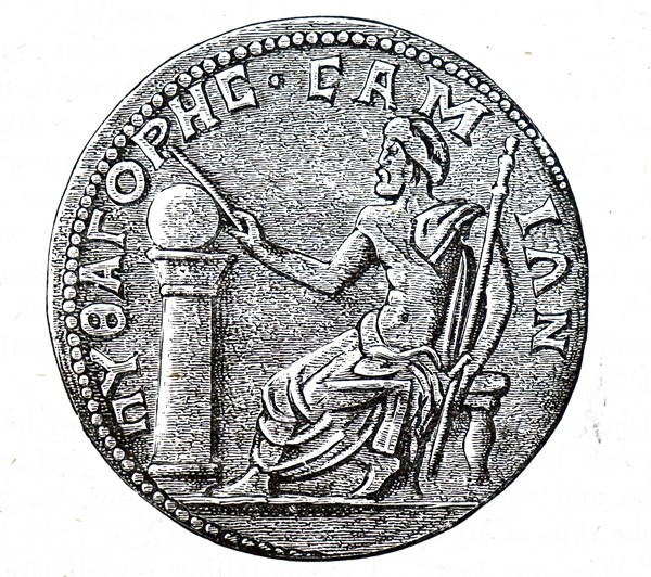Engraving depicting Pythagoras, an Ionian Greek philosopher and the eponymous founder of the Pythagoreanism movement