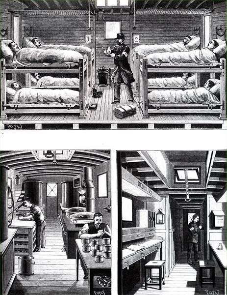 The interior of a French military hospital train