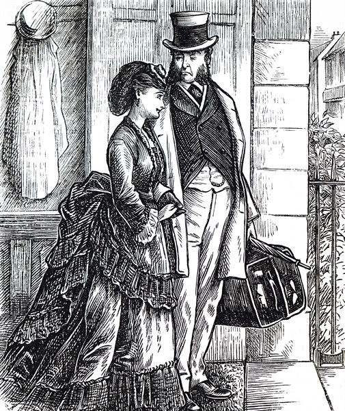 A father and daughter walking together toward the train station