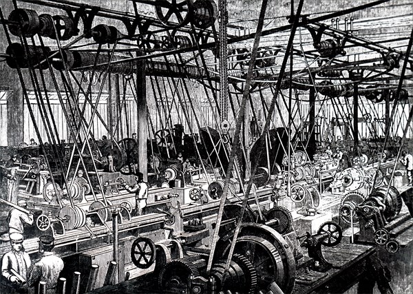 The tool and lathe shop of the Robert Stephenson and Company, a locomotive manufacturing company founded in1823