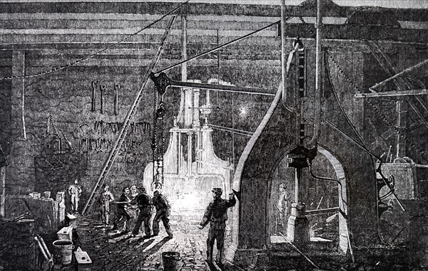 The manufacture floor of the Robert Stephenson and Company, a locomotive manufacturing company founded in1823