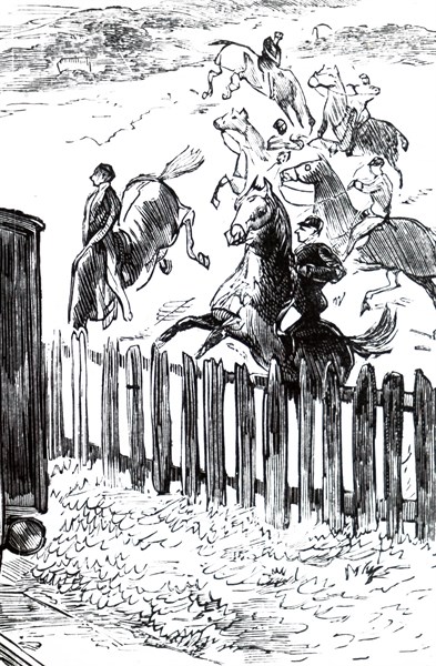 A racehorse spooked by a passing train, on the Berkshire Downs