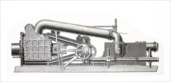 An early steam turbine, a device that extracts thermal energy from pressurised steam and uses it to do mechanical work on a rotating output shaft
