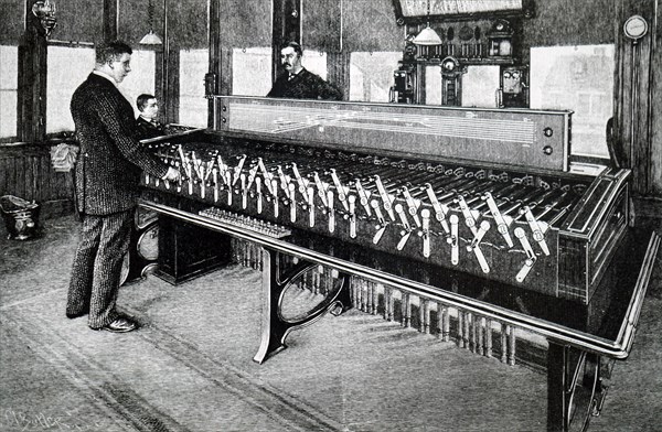 The instrument panel for pneumatic signalling system, Pittsburgh Yards, Pennsylvania Railroad