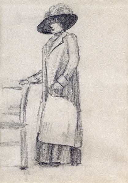 Elegant Woman, pencil and crayon, circa 1900, by Colette