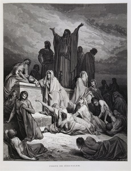 The Plague strikes in Jerusalem, Illustration from the Dore Bible 1866