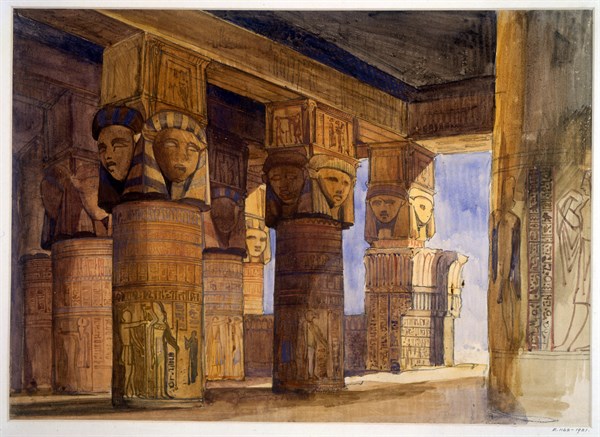 Watercolour; The Temple of Dendera, Upper Egypt, 1839