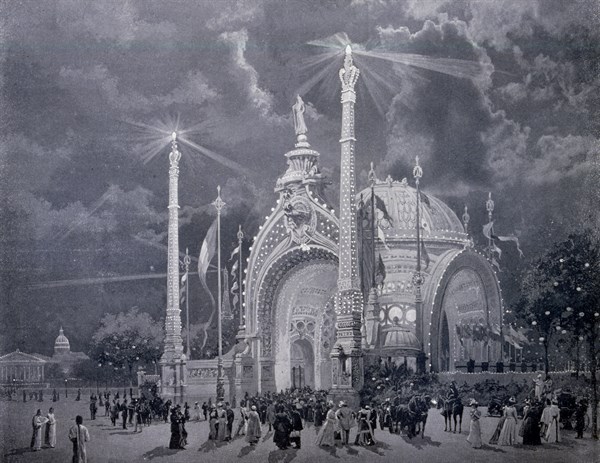 Illustration of the monumental Porte at the entrance of the exhibition.